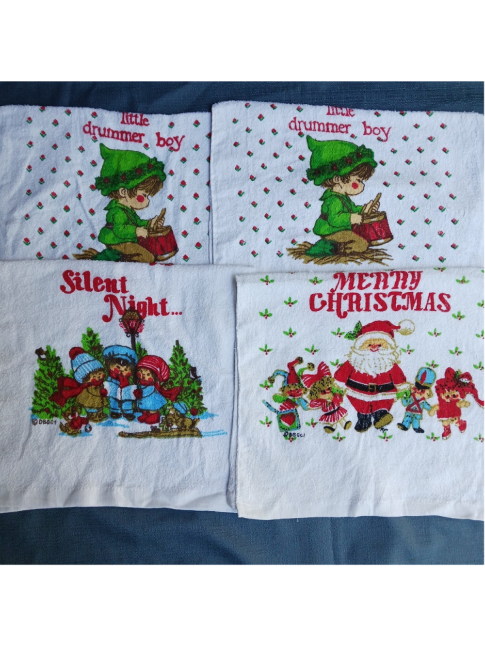 Vtg NOS Christmas Kitchen Towels Santa Elf Silent Night Kitchy Retro Holiday (4)